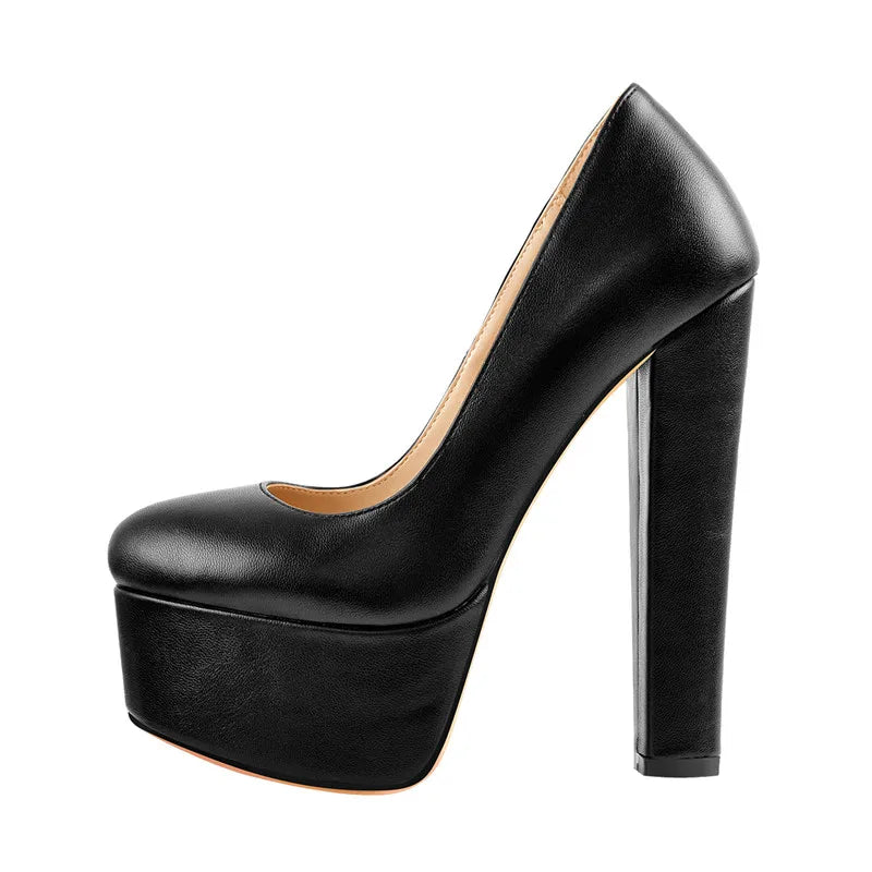 Pumps – Platform Round Toe High Heels Slip-On – PU | KIMLUD
