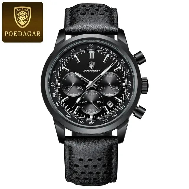 POEDAGAR Men's Watch High Quality Waterproof Chronograph Luminous Men's Wristwatch Leather Quartz Watches Casual Clock 921