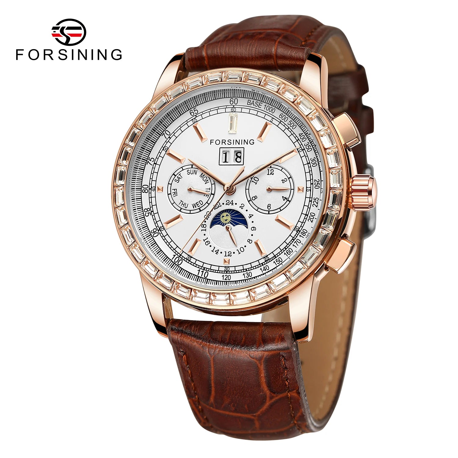 Rose Gold Stainless Steel Men's Wrist Watch Tourbillon Chronograph Leather Strap — Rose Gold | KIMLUD
