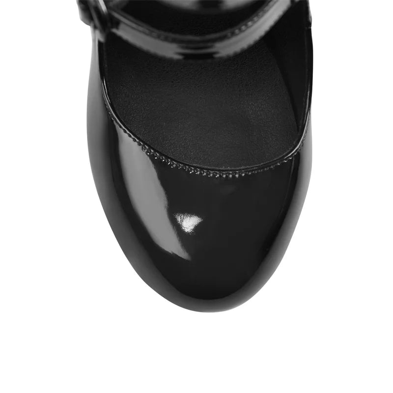 KIMLUD, Onlymaker Platform High Heels Strange Style Heels Buckle Decoration Patent Leather Ankle Strap  Spring Autumn Fashion Sandals, KIMLUD Womens Clothes