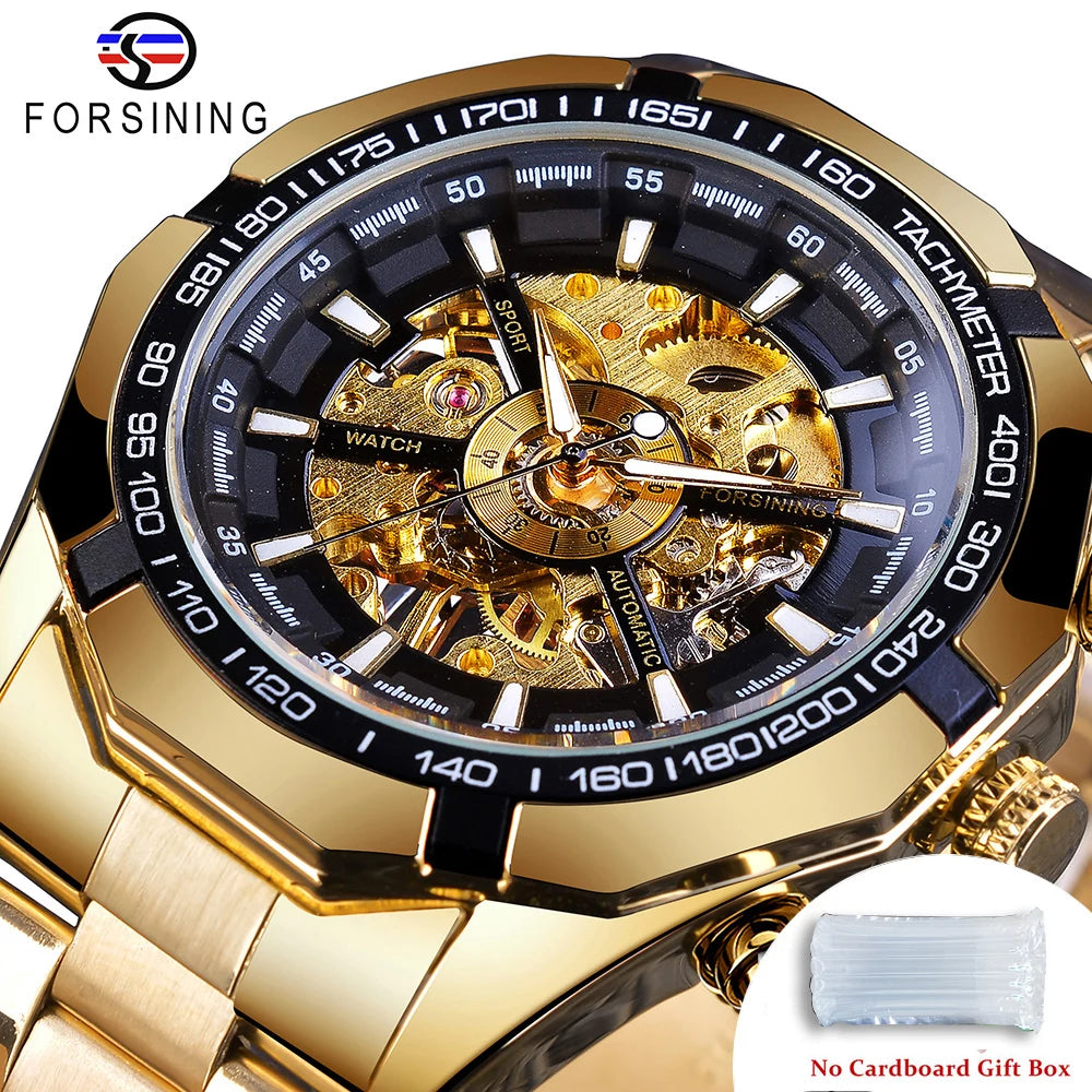 Forsining 2025 Stainless Steel Waterproof Mens Skeleton Watches Top Brand Luxury Transparent Mechanical Sport Male Wrist Watches