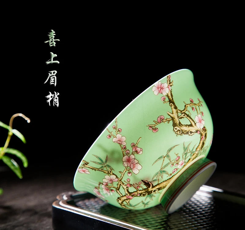 Jingdezhen Fine Bone China Bowl Enamelled With Retro Flower Bird Pattern — Yellow | KIMLUD