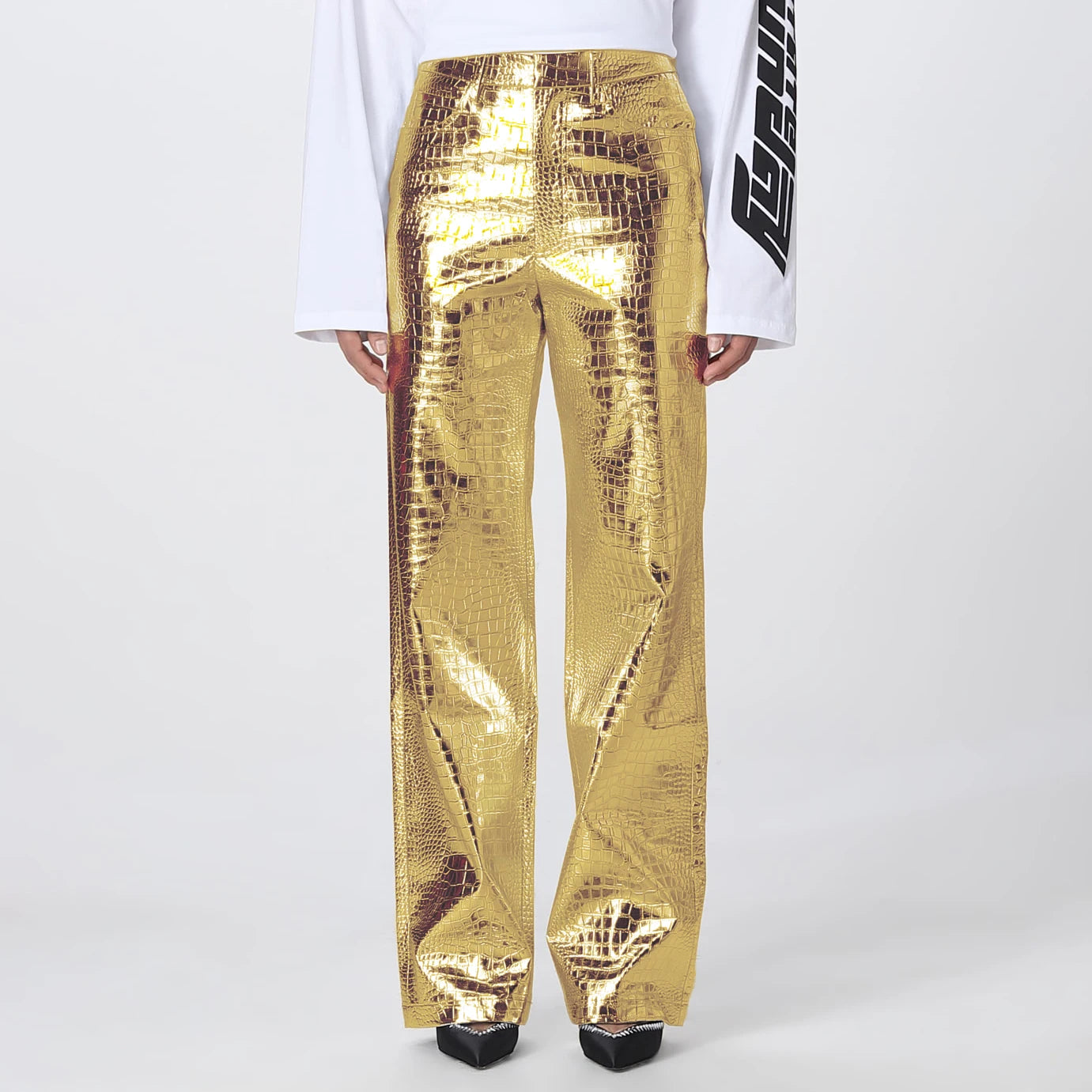 Autumn Women Clothing PU Fashion Disco Club Outfit High Waist Straight Women's Leather Pants