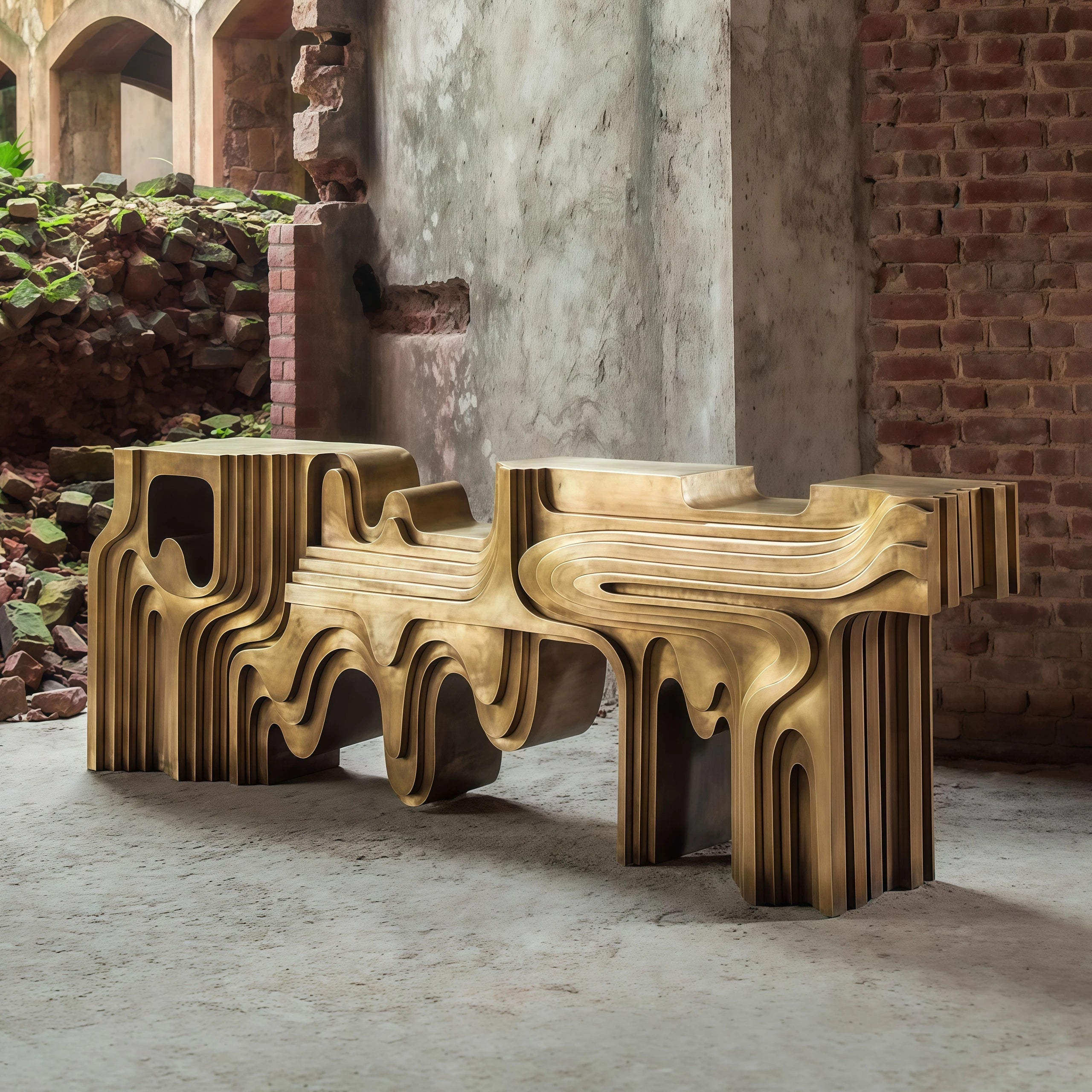 Solid Wood Console Table Pedestal Base — Golden | KIMLUD