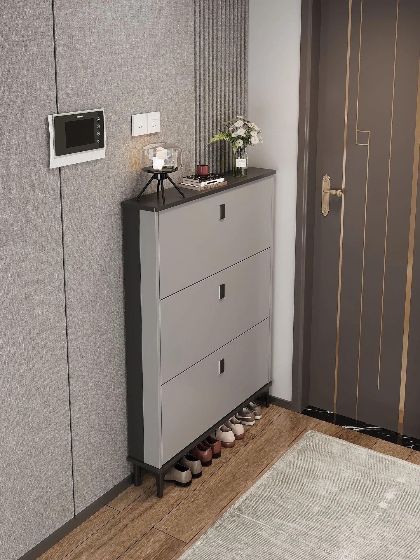Ultra-Thin MDF Entryway Shoe Cabinet Large Capacity — Cool Gray | KIMLUD