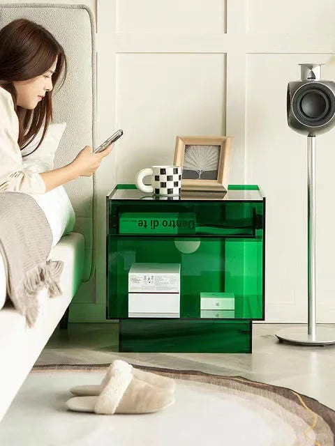 Acrylic Bedside Table With LED Lamp — Brown | KIMLUD