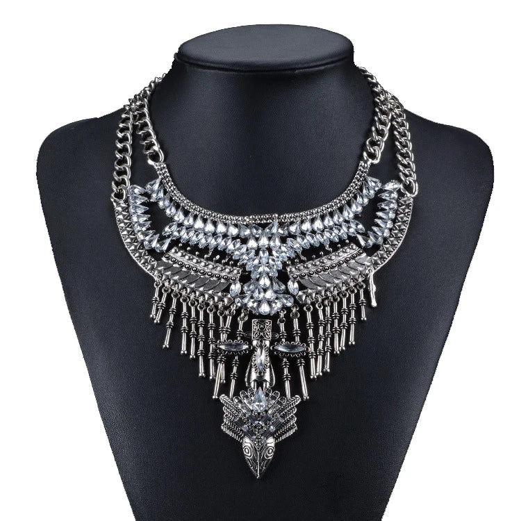 Choker Necklace – Multilayer Coin Collar – Rhinestone Tin Alloy | KIMLUD