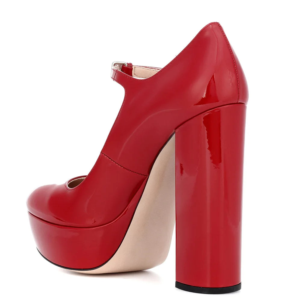 Pumps – Platform Buckle Strap – Square Heel – Plus Size | KIMLUD