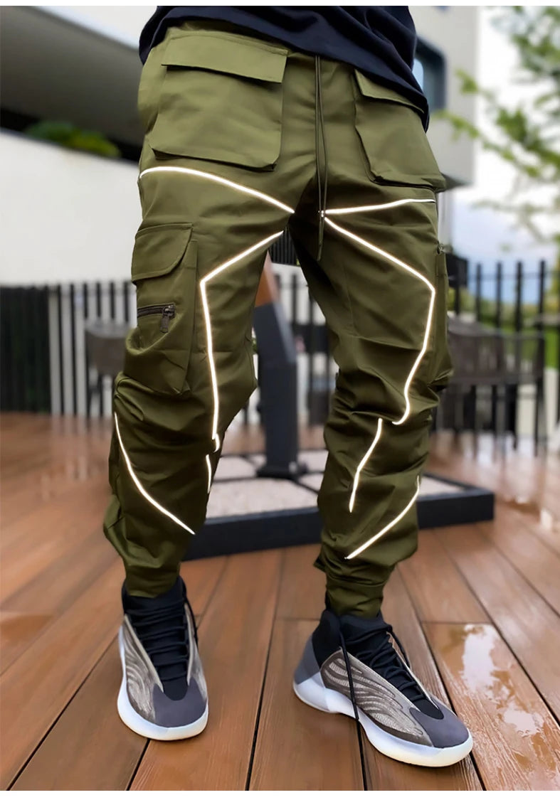 Reflective Cargo Pants Multi-Pocket — Black | KIMLUD