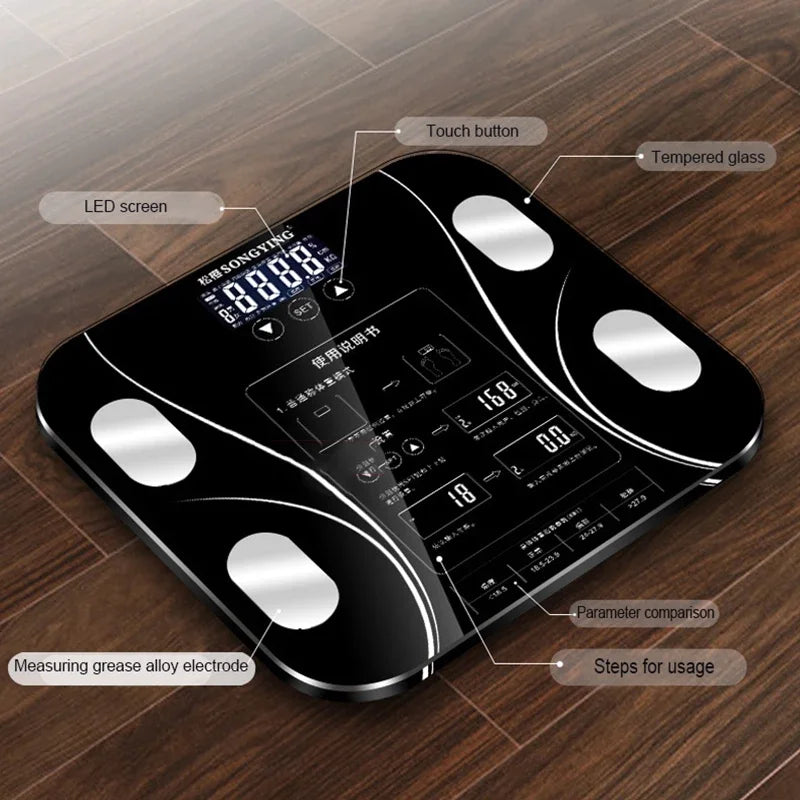 Smart Body Fat Scale With Bluetooth App And LED Digital Display — Rose Pink | KIMLUD