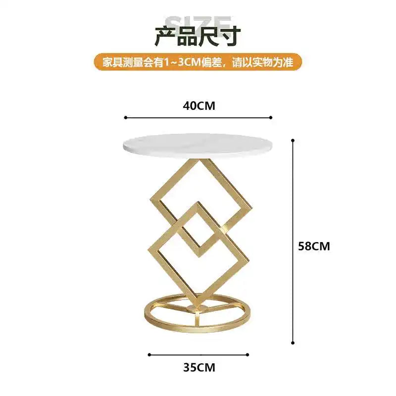 Modern Luxury Diamond Shaped Bracket Side Table Round Marble Center Table for Living Room Dining Elegant Home Furniture