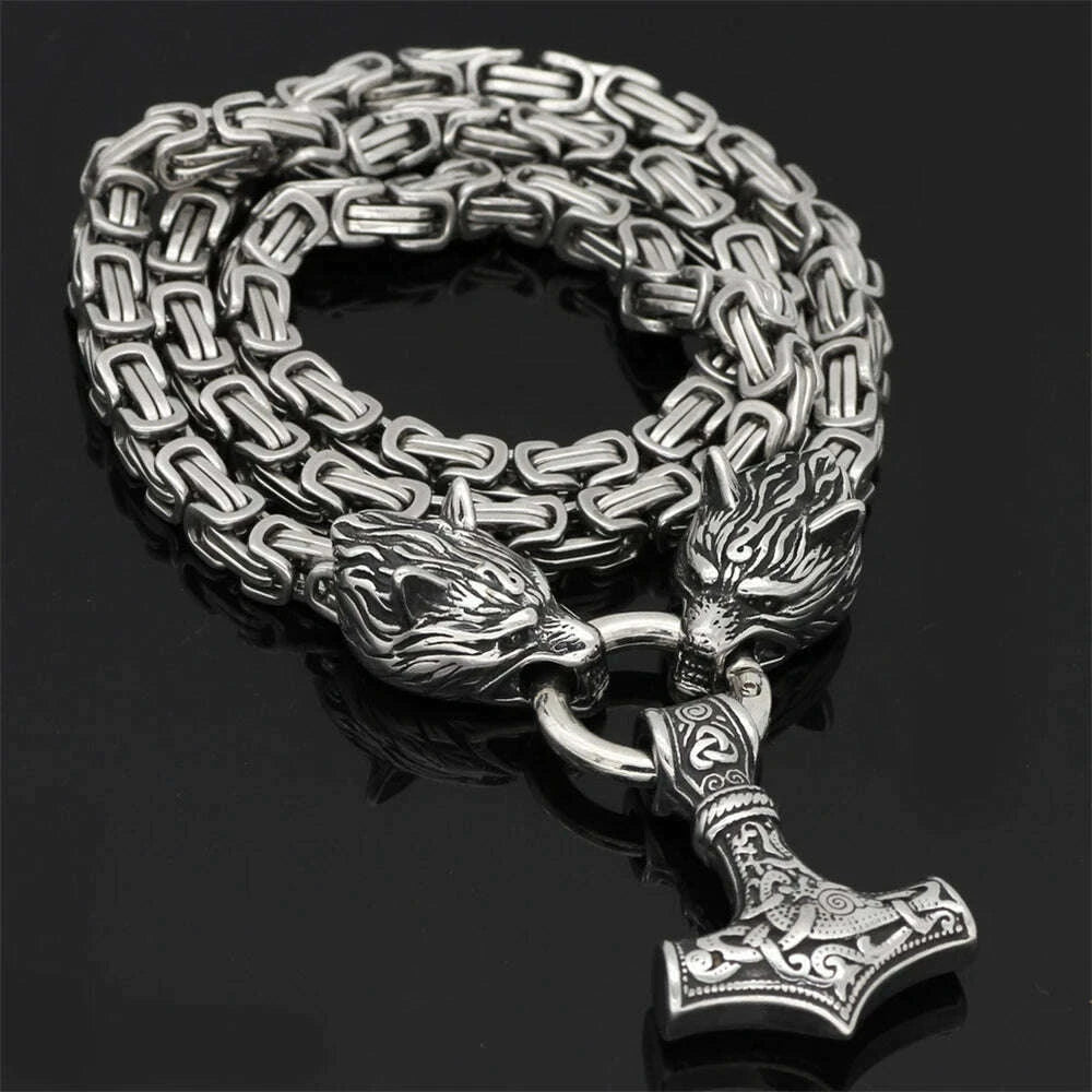 Nordic Celtic Wolf Men's Necklace Viking Wolf Head Stainless Steel Pendant scandinavian Rune Accessories norse Amulet Jewelry