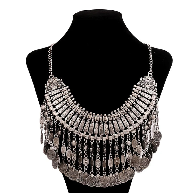 Choker Necklace – Multilayer Coin Collar – Rhinestone Tin Alloy | KIMLUD