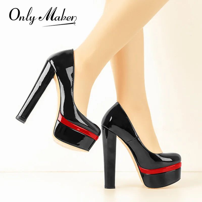 Pumps – Platform Round Toe High Heels Slip-On – PU | KIMLUD