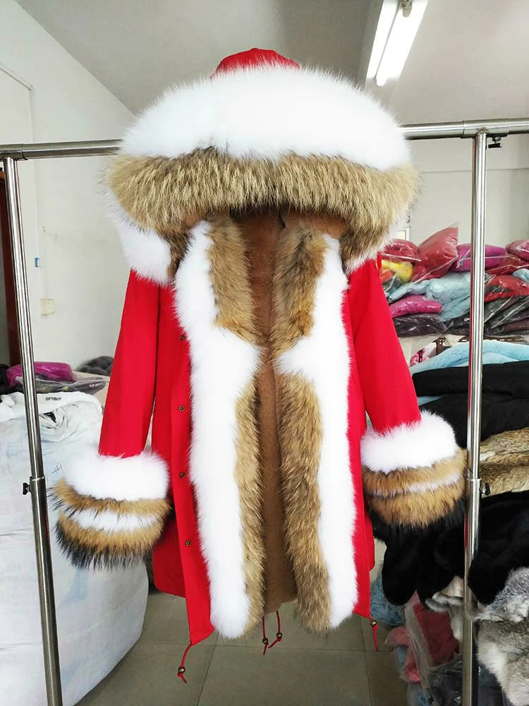 OFTBUY 2022 Long Parka Real Fur Coat Winter Jacket Women Natural Raccoon Fur Fox Fur Collar Hood Cuffs Thick Warm Outerwear New
