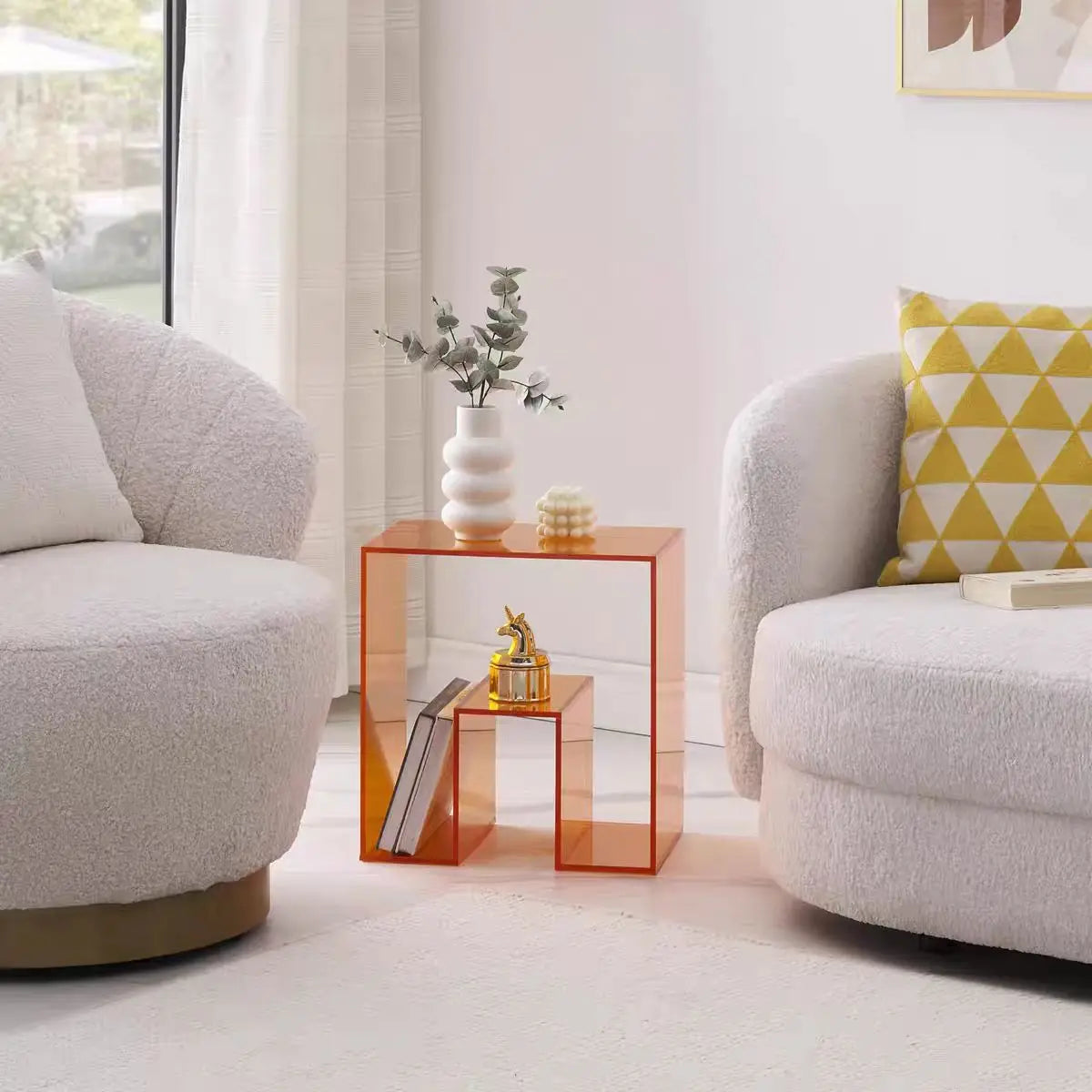 Acrylic Bedside Table With Storage — Orange | KIMLUD