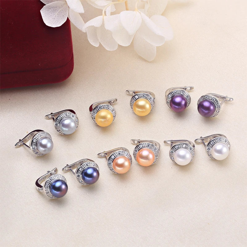 Sterling Silver Pearl Stud Earrings Natural Freshwater Pearl — White | KIMLUD