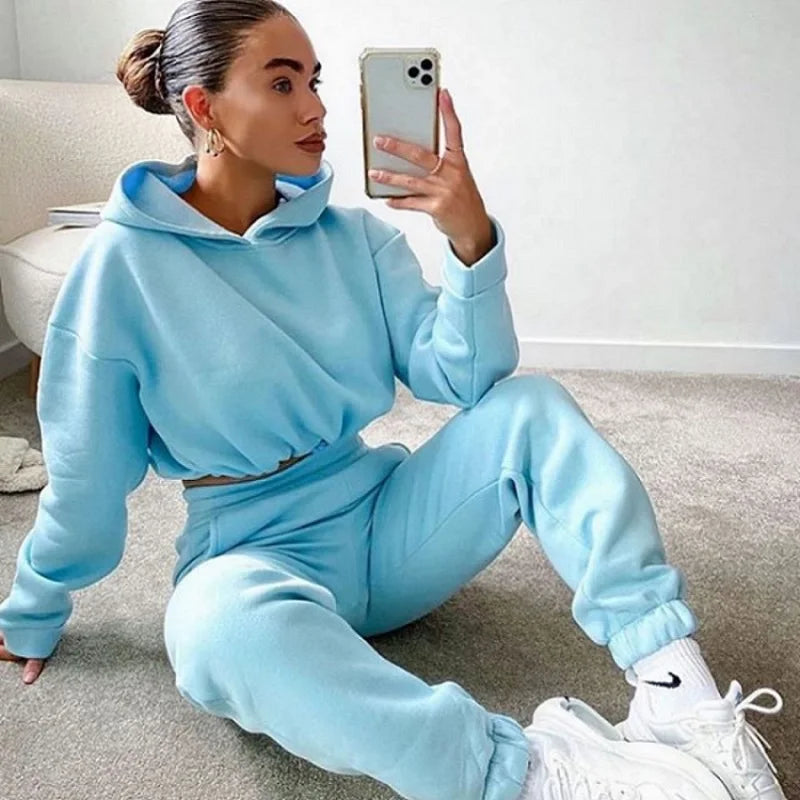 Zippered Two-Piece Tracksuit Set With Sculptural Comfort For Winter City Lounging — Powder-Blue | KIMLUD