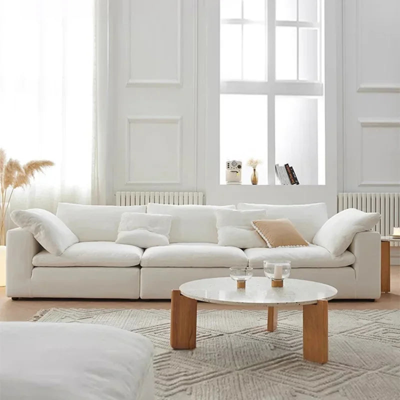 Wabi-Sabi Modern Furniture Square Sponge Upholstered Sectional Sofa Set Blended Cotton Linen Cover Eco-Friendly Durable Villa