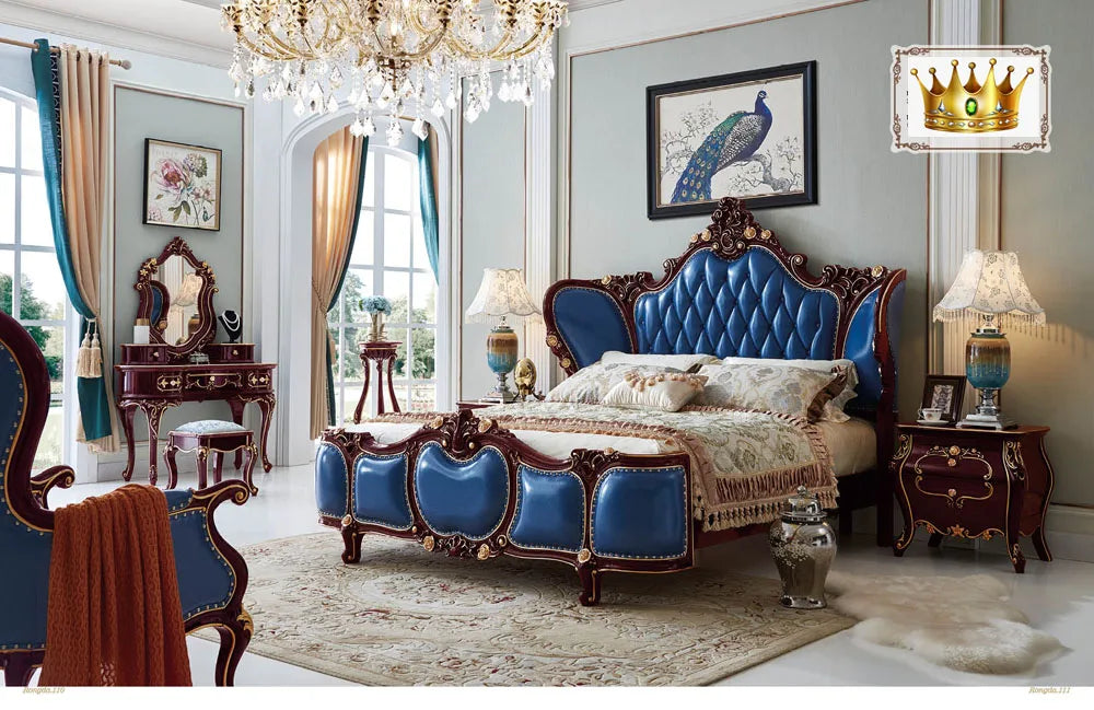 Classic King Size European Style Wood Bedroom Set Royal Luxury Furniture with Storage