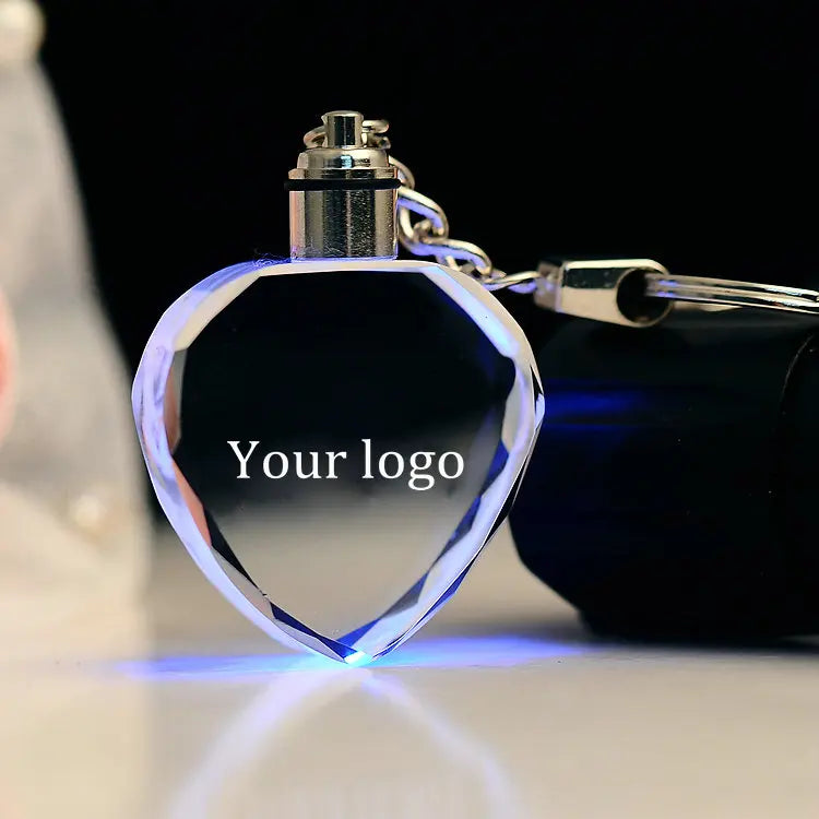 Personalized Customized Logo Pattern Crystal Key Chains Gift Decoration Laser Engraved Pictures with Colorful Light