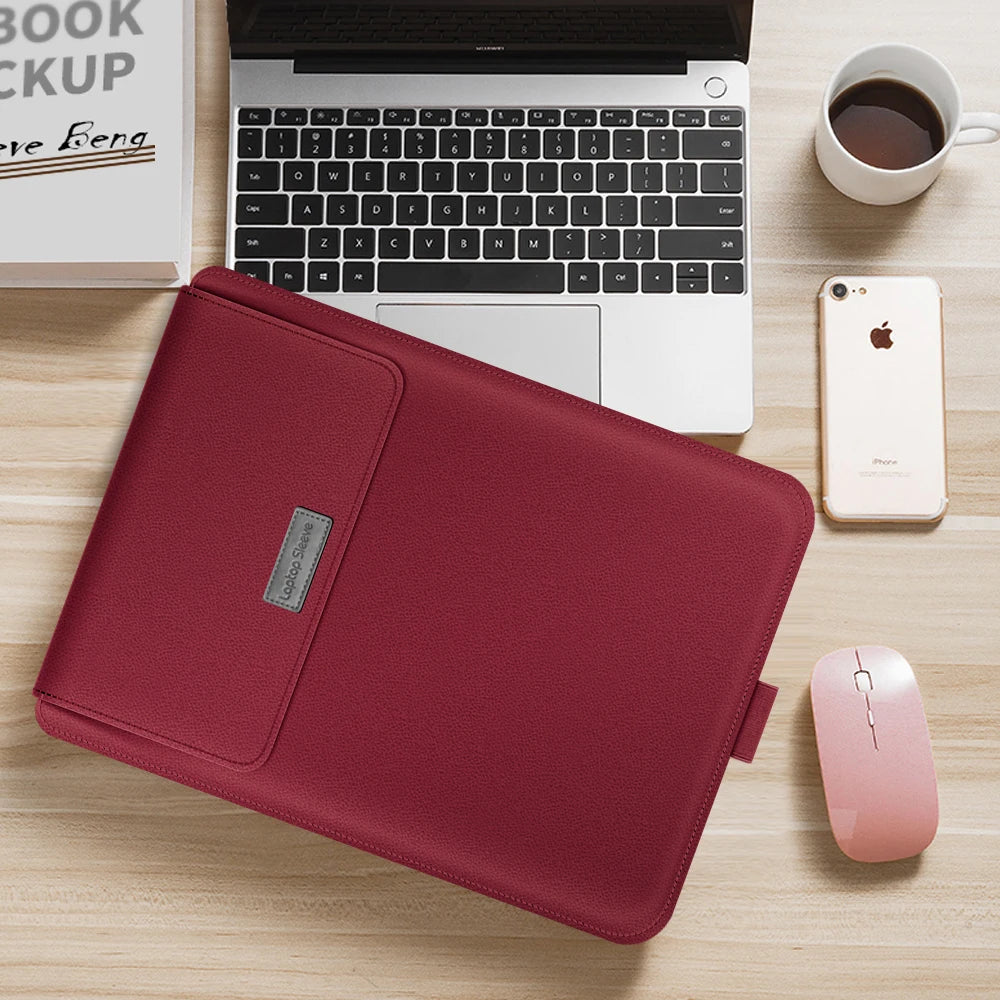 PU Leather Stand Cover MacBook Pro 16 Case — Dark Green | KIMLUD
