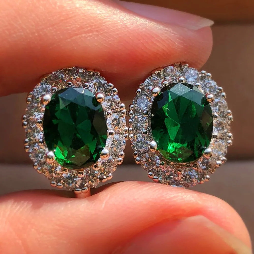 Brilliant Oval Cubic Zircon Stud Earrings — Midnight Blue | KIMLUD