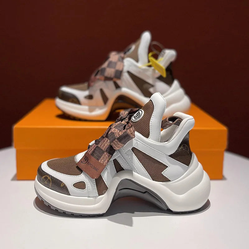 Stretch Knit Upper Sneakers Arch Support Rubber Sole — Cocoa Brown | KIMLUD