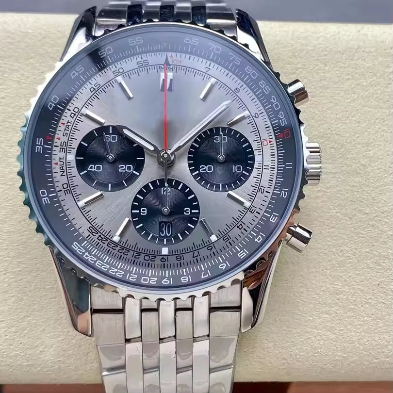 Men's Luxury Timing Watch 43mm Six Eye Exquisite Stainless Steel Strap  Aviation Designer Customized Watch