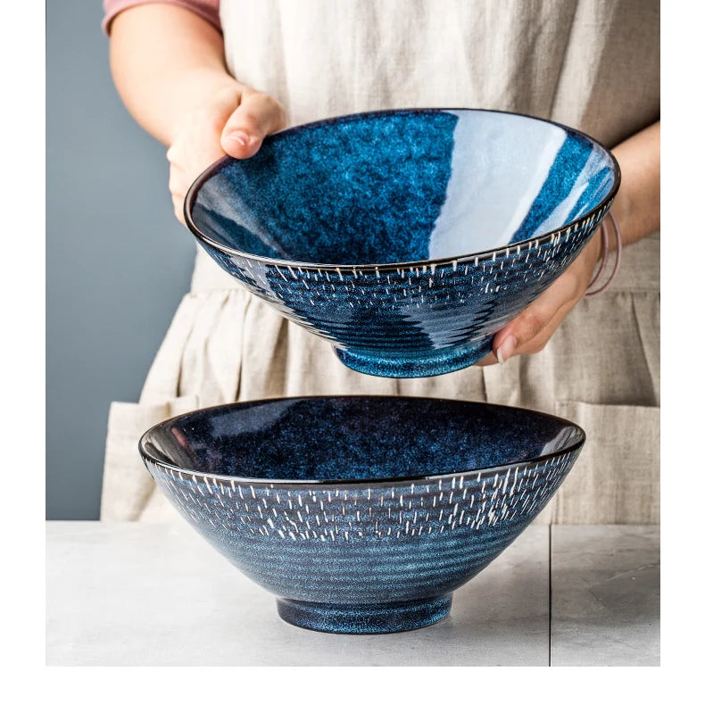 Ceramic Noodle Bowls Large Set — Cobalt Blue | KIMLUD