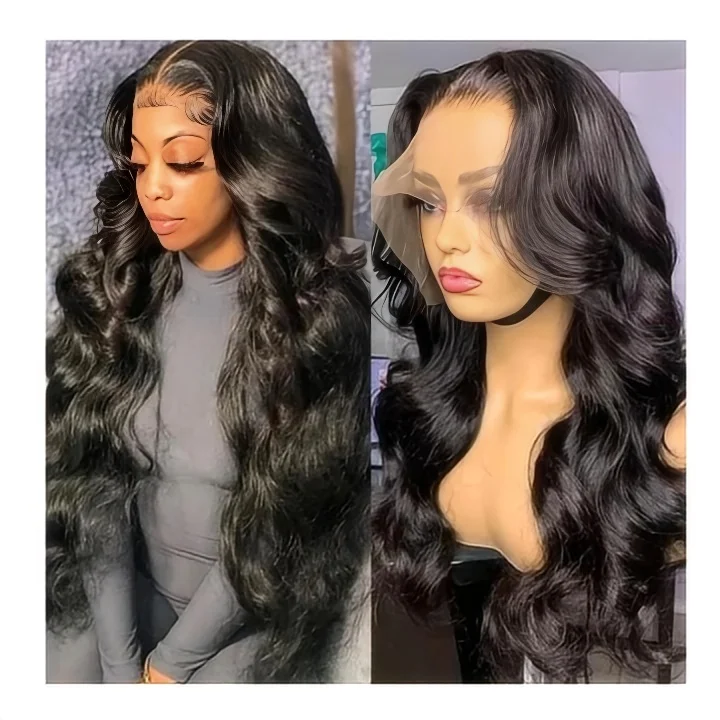 10A Raw Brazilian Body Wave Full Frontal Lace Glueless 13x4 HD Transparent Lace Front Natural Black Deep Texture-Long Blonde