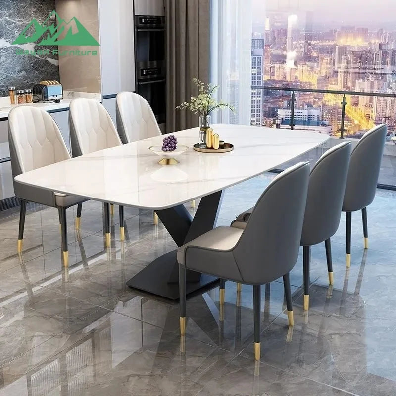 Sintered Stone Dining Table With X-Shaped Legs — Gray | KIMLUD