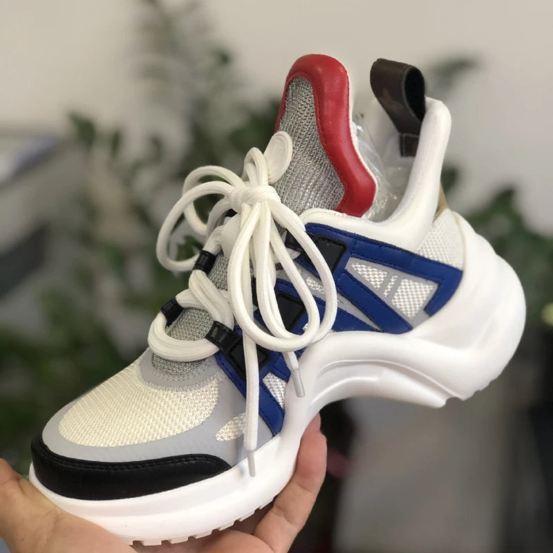 Metallic Sneakers With Thick Lace — Silver | KIMLUD