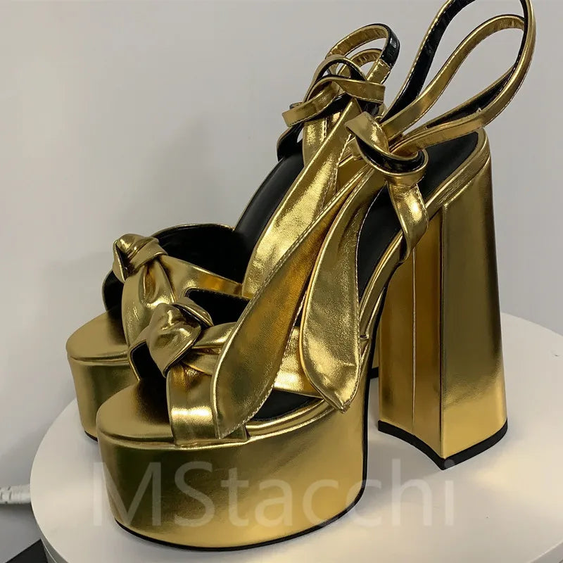 Silk Sandals Platform Ankle Strap Open Toe — Red | KIMLUD