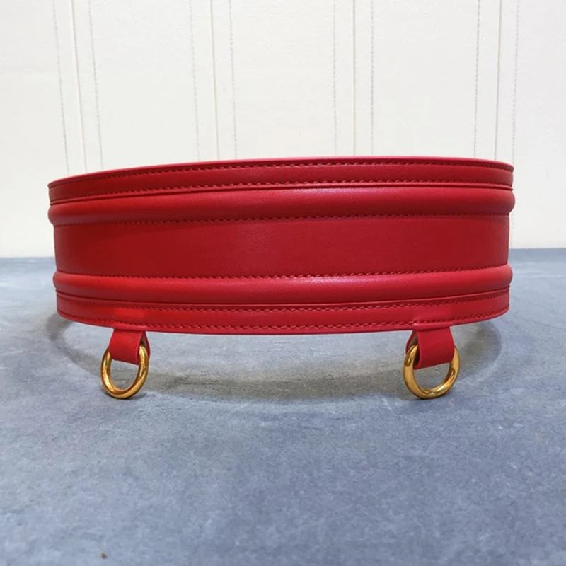 Light gold double needle buckle  wide waist seal leather women's wide belt suit coat decoration Waist Wide Belt