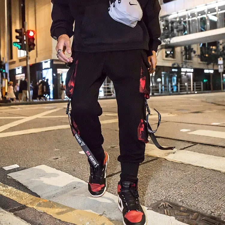Harajuku Cargo Pants Techwear Joggers Multi Pocket Urban Streetwear Elements — Black | KIMLUD
