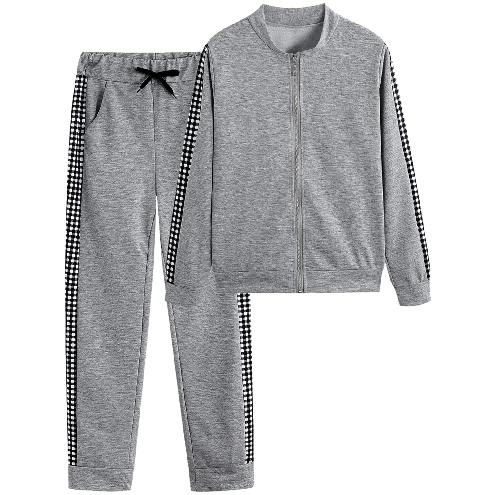Waterproof Polyester/Cotton Two-Piece Set With Patches — Gray Heather | KIMLUD