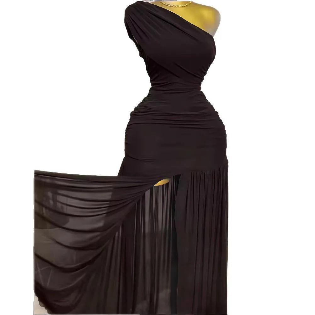 Evening Dress – One Shoulder Ruched – Maxi Silhouette | KIMLUD