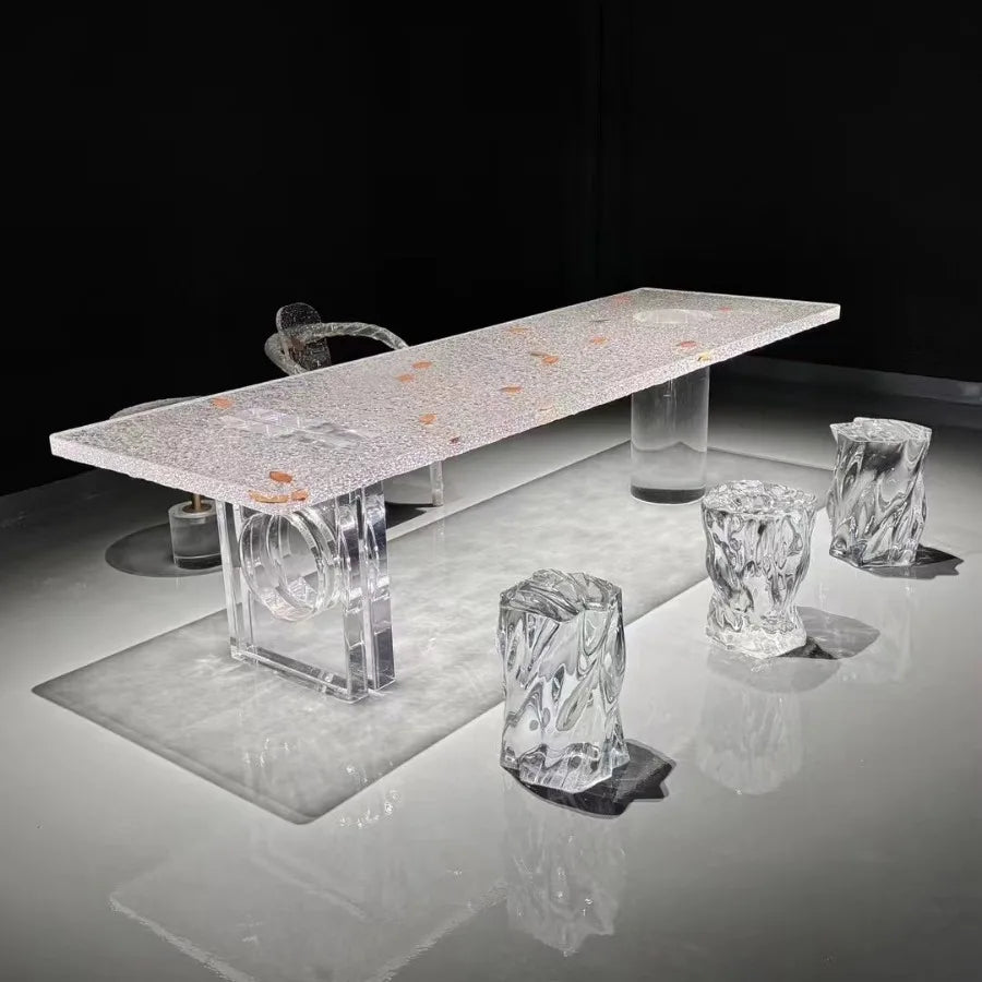 Epoxy Resin Dining Table Irregular Waterfall Edge — Clear | KIMLUD