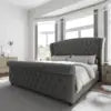 Velvet Upholstered Tufted Sleigh Bed — Gray | KIMLUD