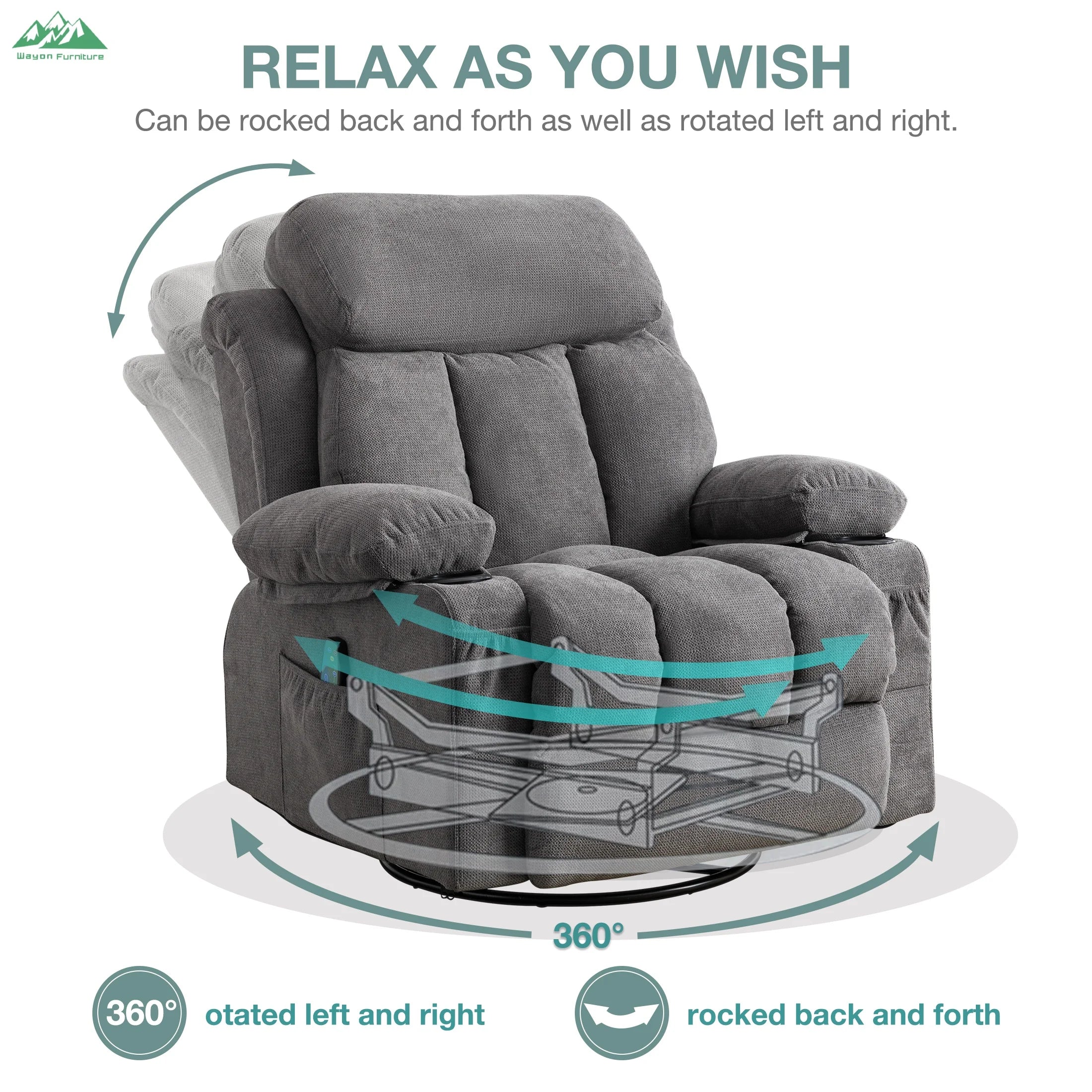 Metal Frame Recliner With Heated Massage USB Port — Gray | KIMLUD
