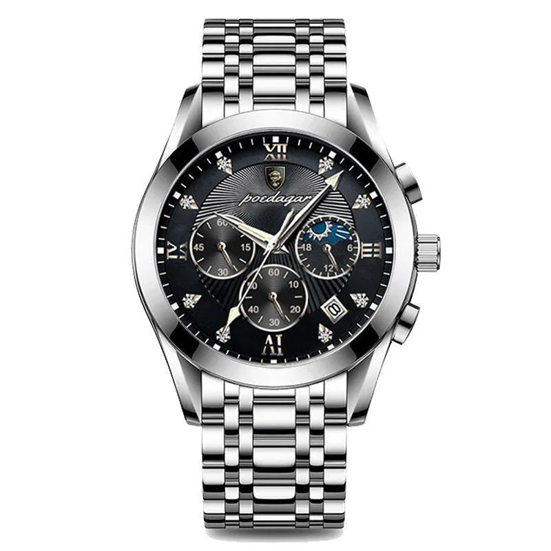 Top Brand Men Watch POEDAGAR Fashion Business Watch Automatic Date Luminous Pointer Leather Wristband Waterproof  Clock