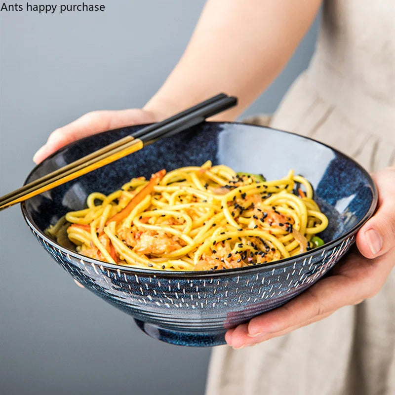 Ceramic Noodle Bowls Large Set — Cobalt Blue | KIMLUD