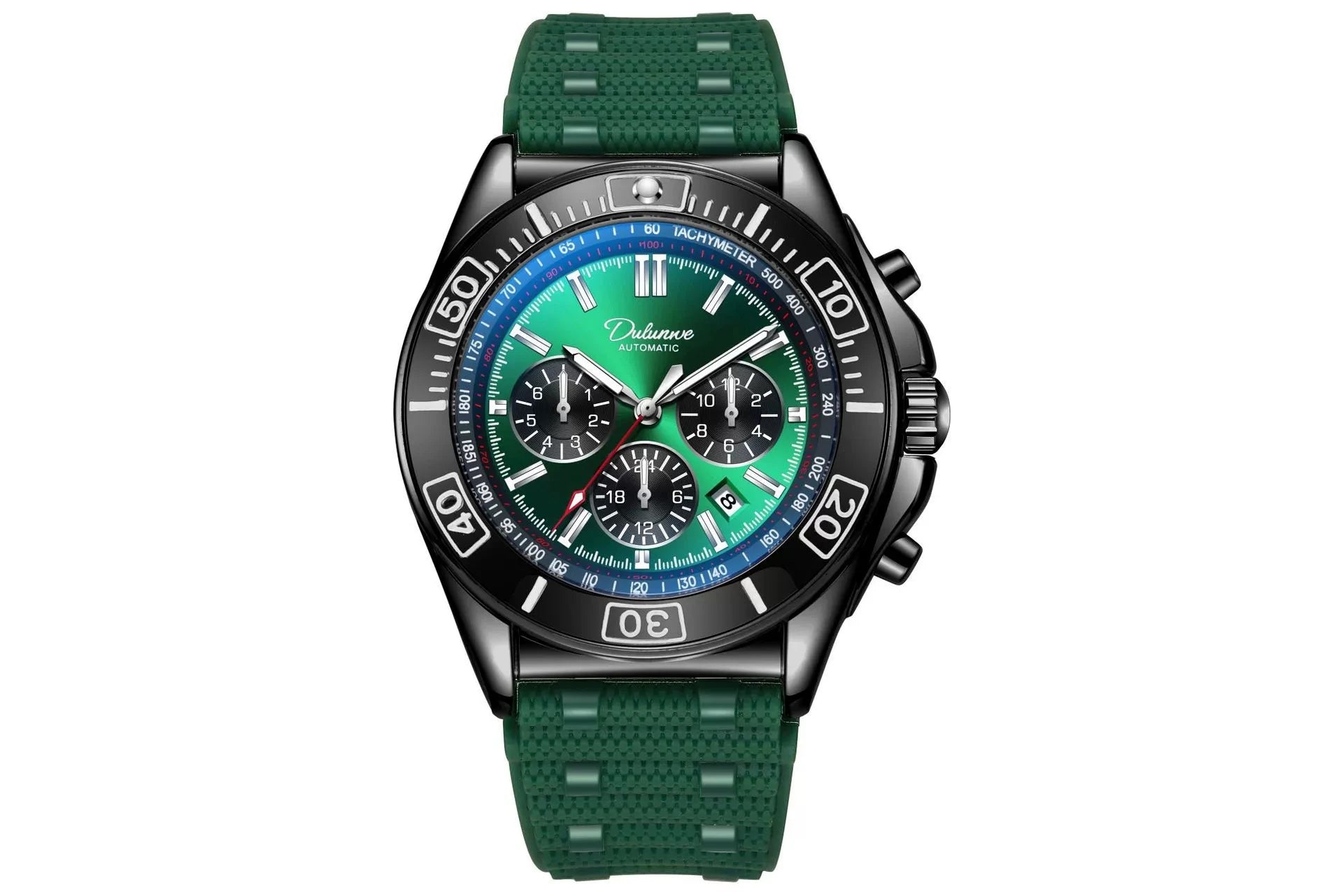 Sport Chronograph Watch With Subdials And Luminous Numerals — Green | KIMLUD