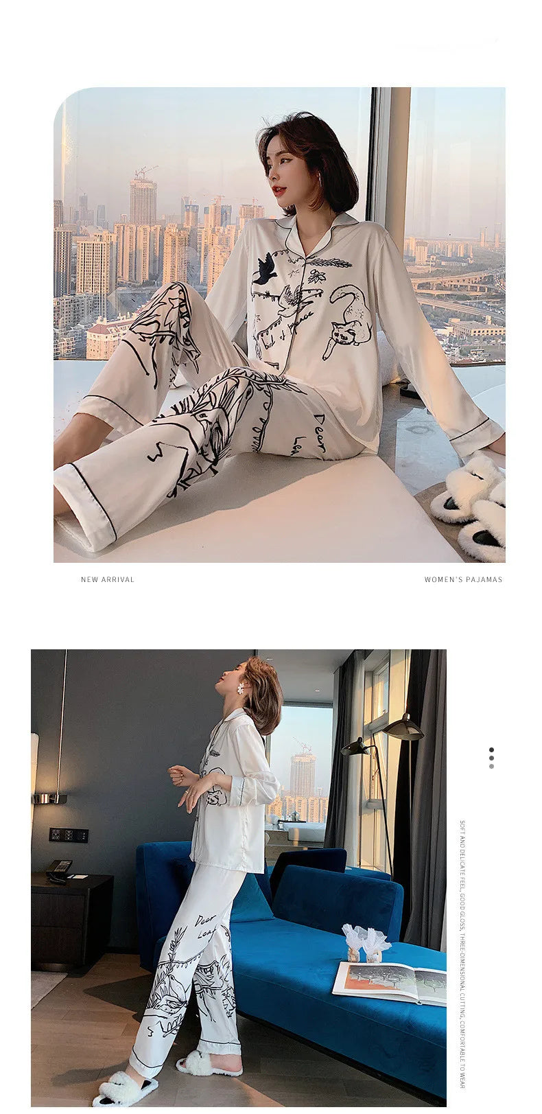 Pajamas Set – Luxury Animal Graffiti Print – Polyester Stretch | KIMLUD