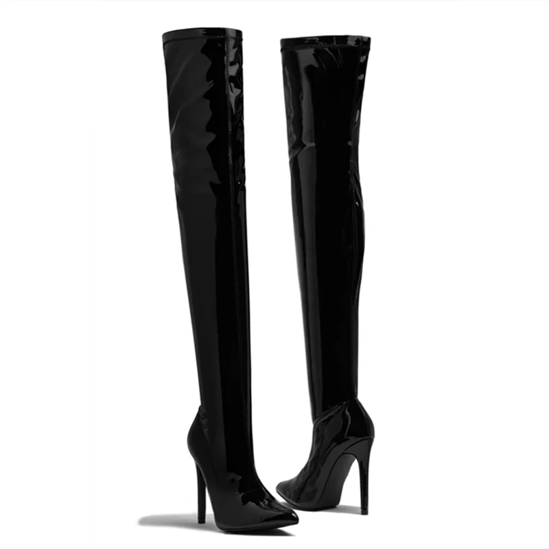 KIMLUD, 2020 Winter New Fashion Over Knee High Boots Long Concise Pointed Toe Side Zip Women Thigh High Boots Big Size 43 Dress Shoes, KIMLUD Womens Clothes