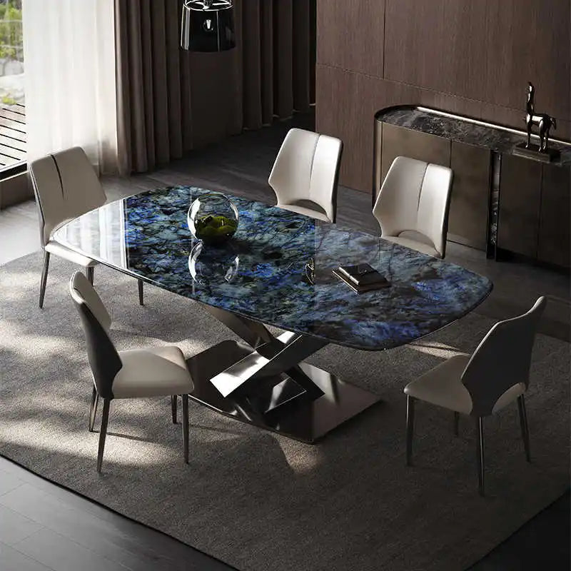 Nordic Modern Luxury Marble Dining Table with Extendable Metal Legs Hot Sale Home Furniture Stone Style Living Room