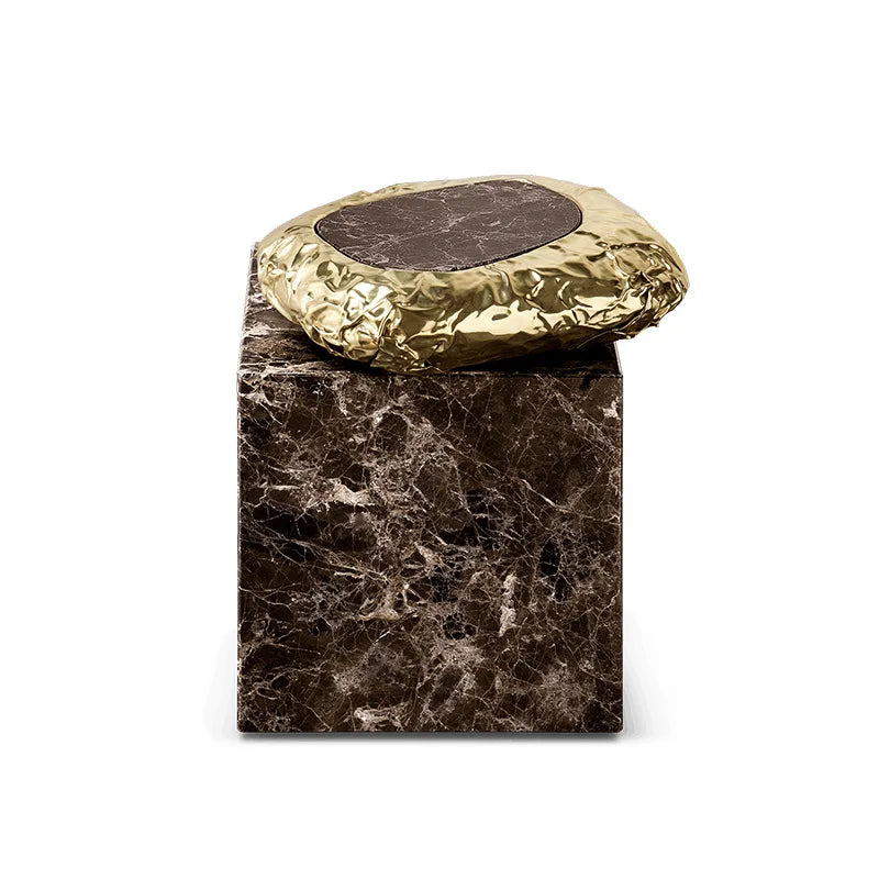 Copper Base Marble Side Table Hand-Hammered Copper — Charcoal Black | KIMLUD