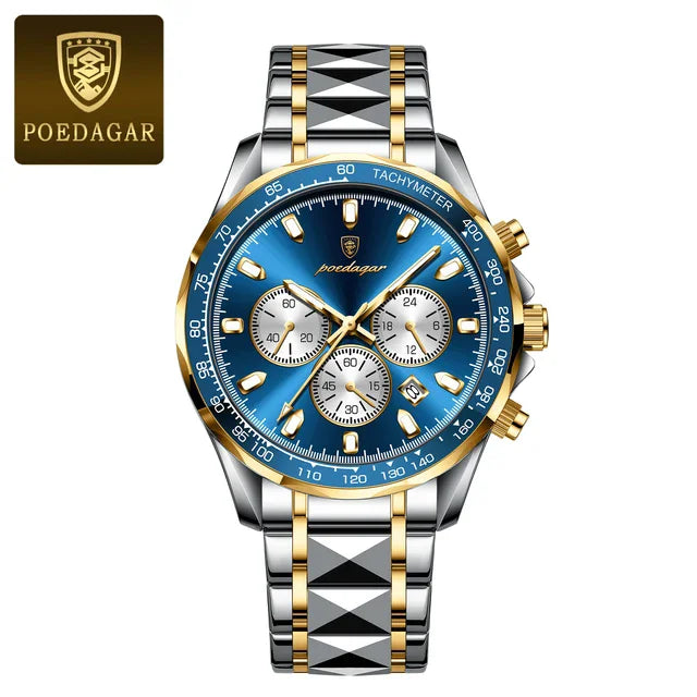 Stainless Steel Luxury Sports Watch Chronograph Auto Date — Blue | KIMLUD