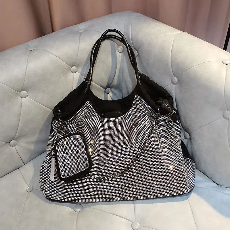 KIMLUD, 2023 Luxury Fashion Diamonds Women Handbags Oxford Cloth with Leather handle Big female Tote Bag Large Capacity Shoulder Bags, 2, KIMLUD Womens Clothes